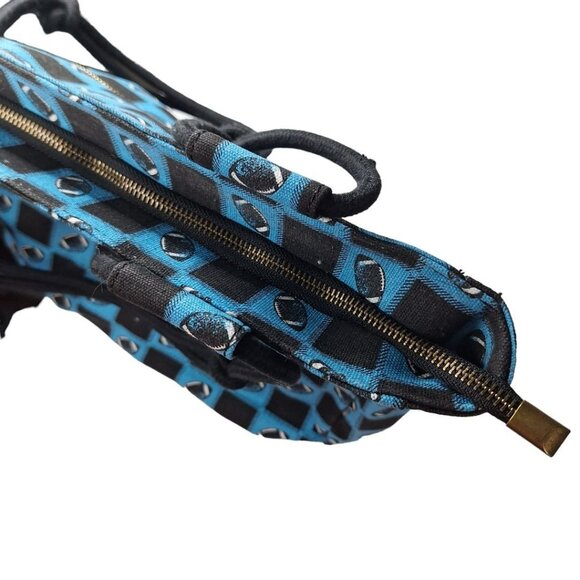 Football Tote Bag Purse Rope Handles Canvas Blue Black Zipper Farmhouse Style - Picture 3 of 12